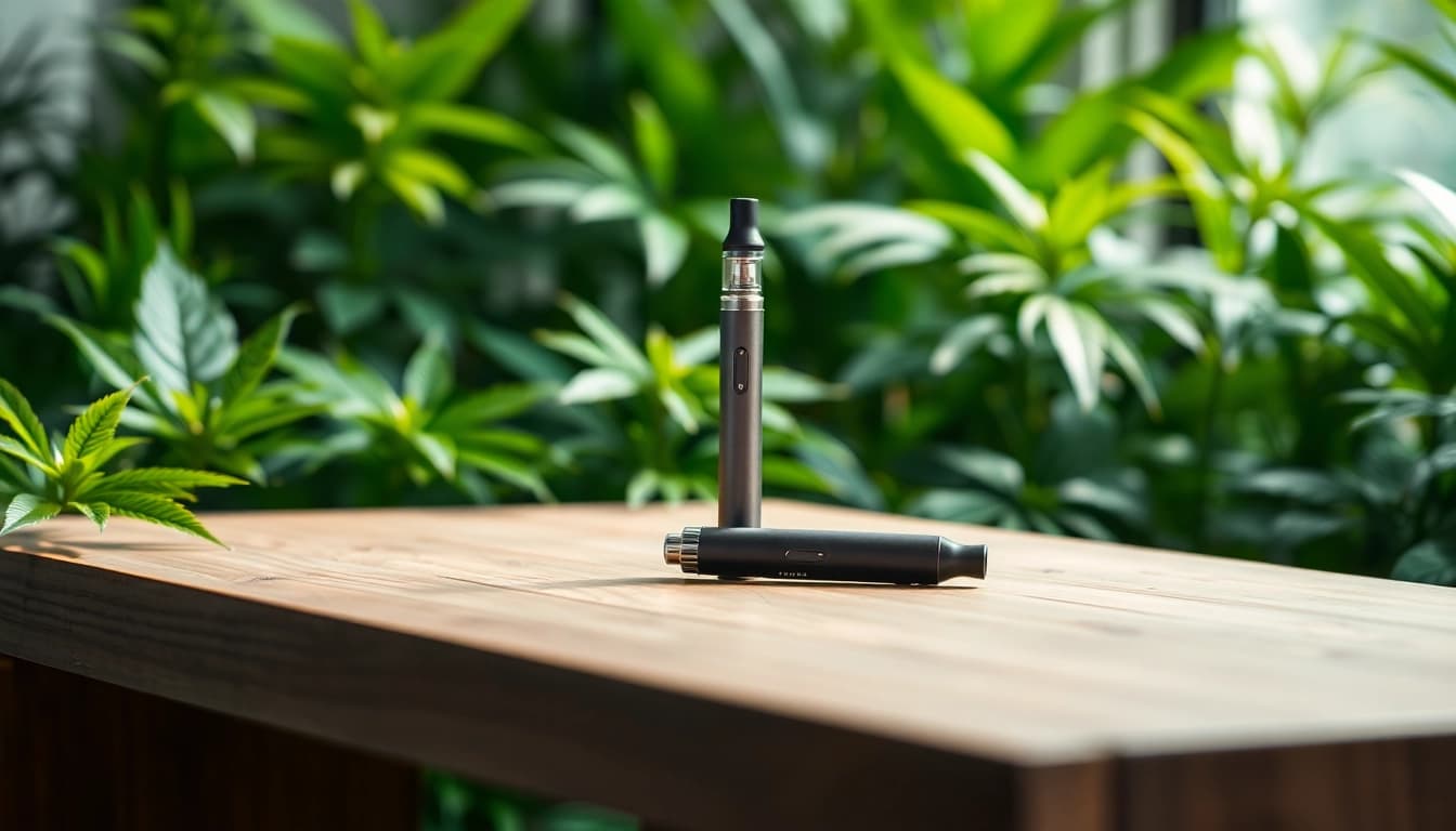 Find where to buy dmt with a visually appealing DMT vape pen against greenery.