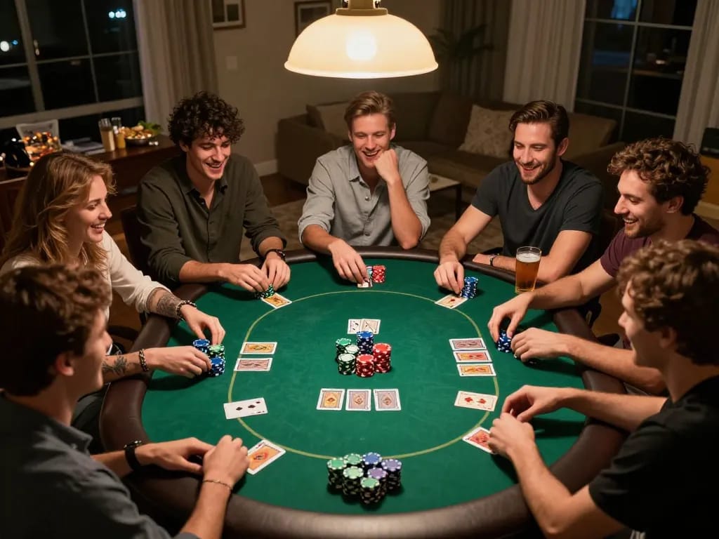 Poker night with friends at home showcasing intense gameplay and lively interaction on https://tip88xyz.com/