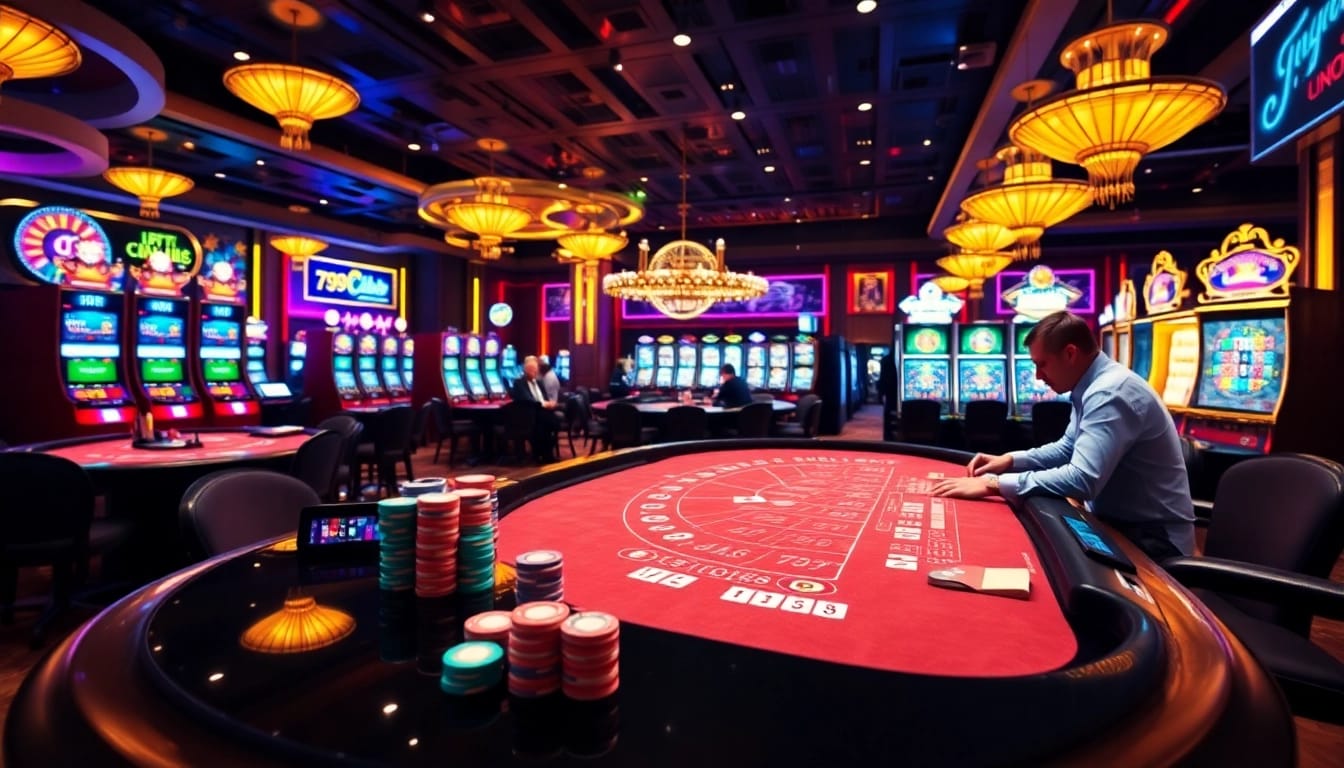 Players enjoying blackjack and poker at 789club, immersed in a vibrant casino atmosphere.