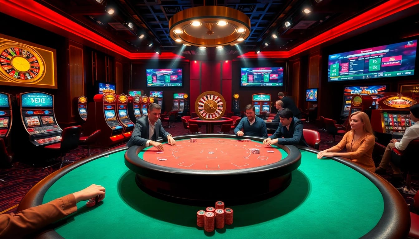 fly88 players enjoying an exciting casino experience at a glamorous poker table