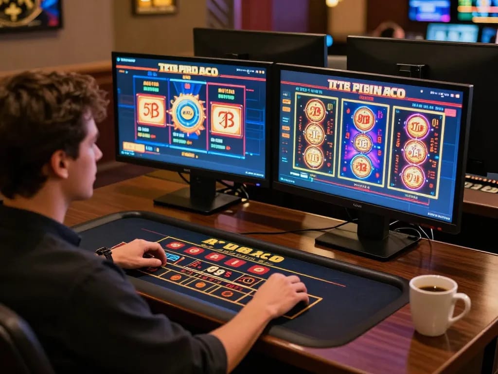 Engaging in strategic gameplay on cm88casino with vibrant online gaming displays and warm atmosphere