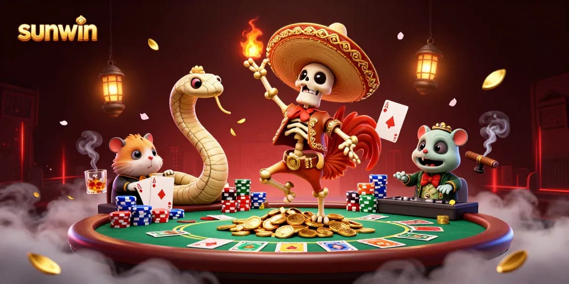 Experience a thrilling victory at sunwin with colorful casino elements and lively characters.