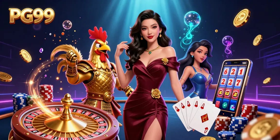 Experience thrilling gameplay at PG99 with a glamorous scene featuring dynamic casino elements.
