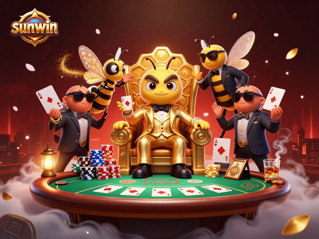 Experience the thrill of poker with sunwin's dazzling bumblebee mob boss and wasp bodyguards.