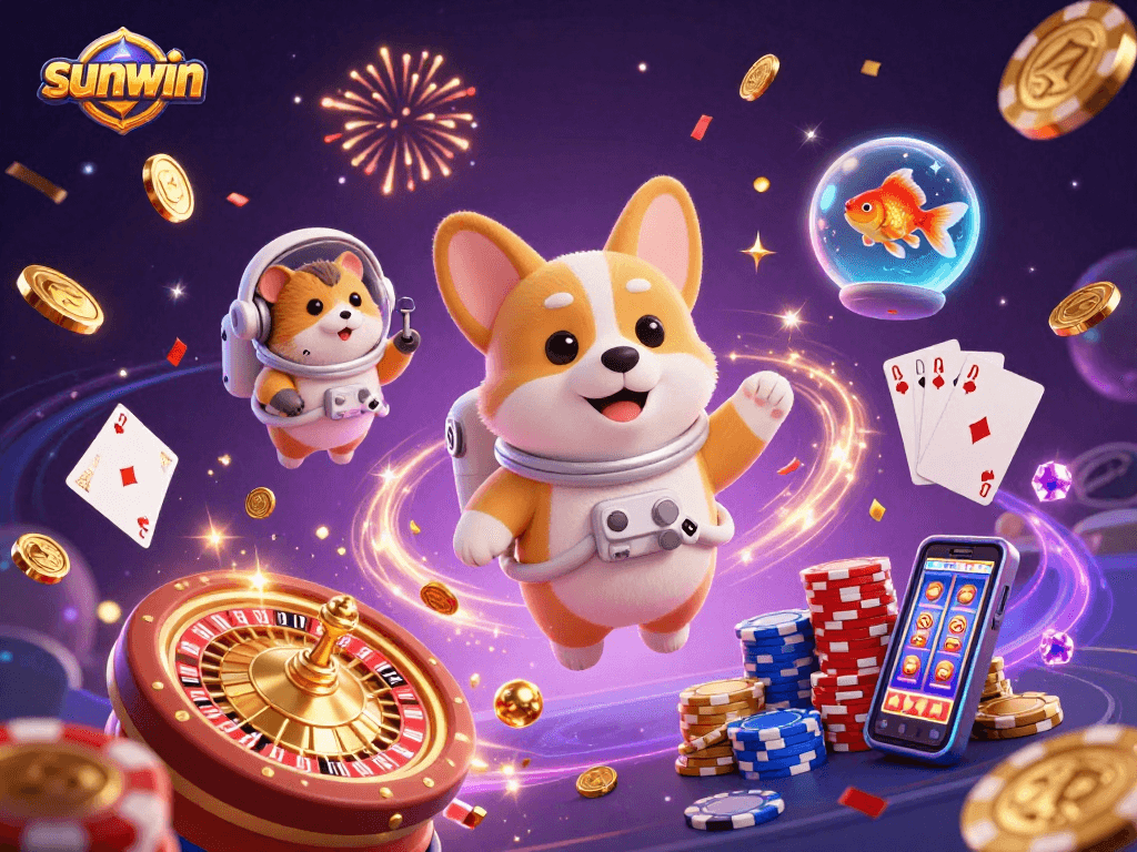 Enjoy a thrilling moment with sunwin as a cartoon corgi wins at the space casino!