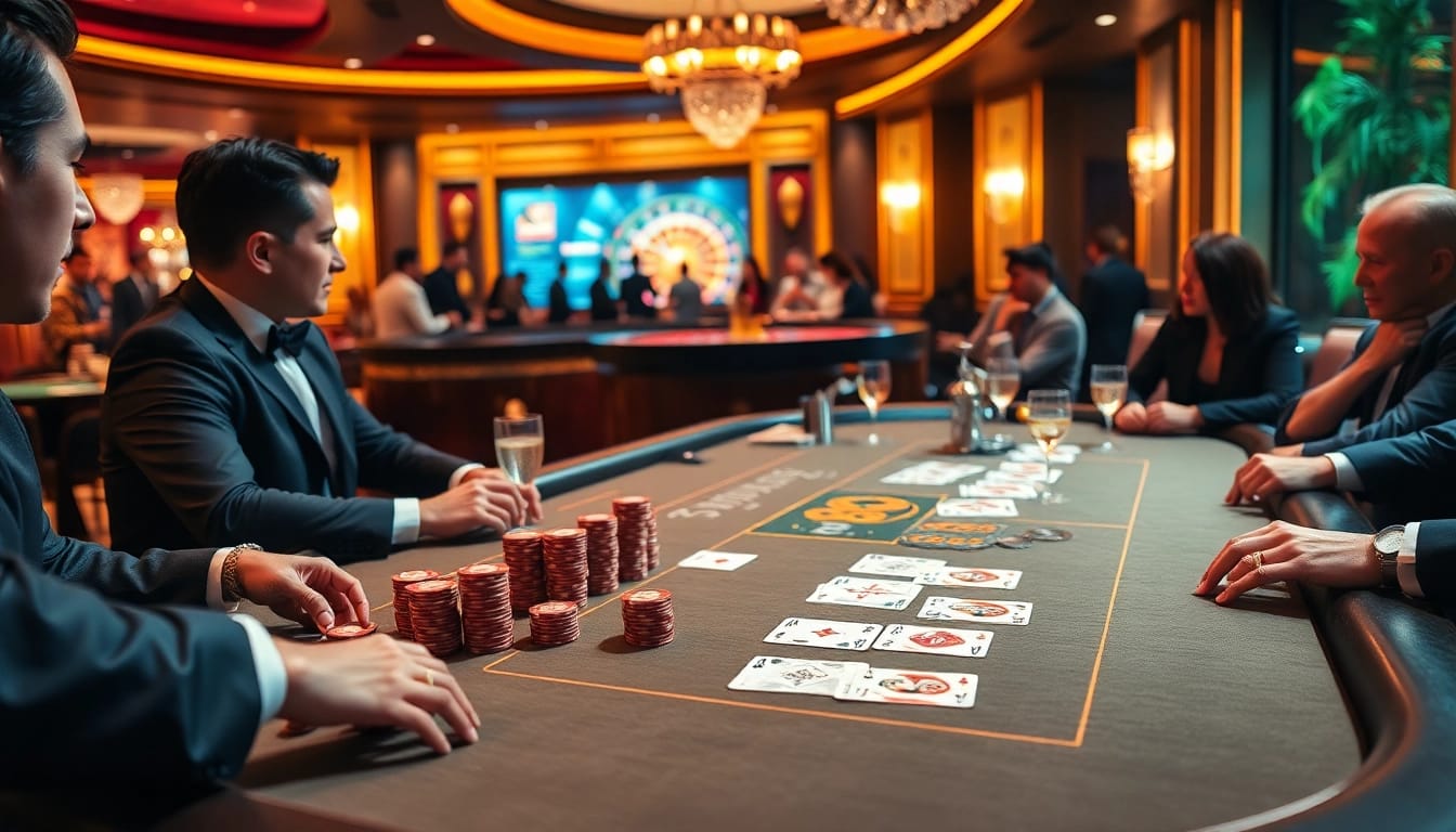 CM88 gaming table scene showcasing intense poker action, vibrant colors, and luxurious atmosphere.
