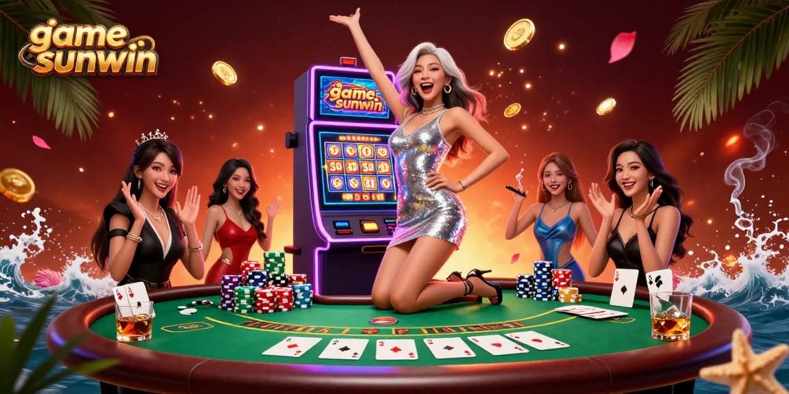 Win big with game sunwin as dazzling coins erupt from a jackpot slot machine.