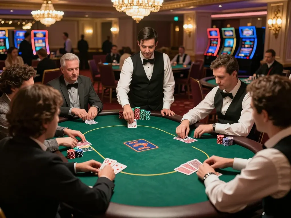 Players engaging in a high-stakes poker game at QQ88 casino, showcasing strategy and excitement.