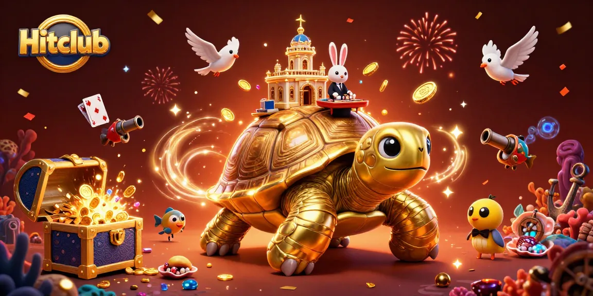 Hitclub players win big in a vibrant 3D casino scene filled with treasures and dynamic game elements.