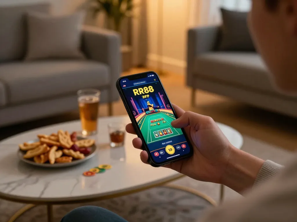 Gambling with RR88 apk on mobile, showcasing thrilling live dealer game experience