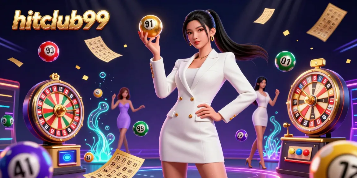 Engage with hitclub99 in a vibrant casino environment showcasing dynamic lottery elements and luxurious visuals.