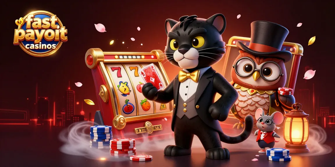 Experience fast payout casinos with a stylish panther dealing cards in a vibrant casino scene.