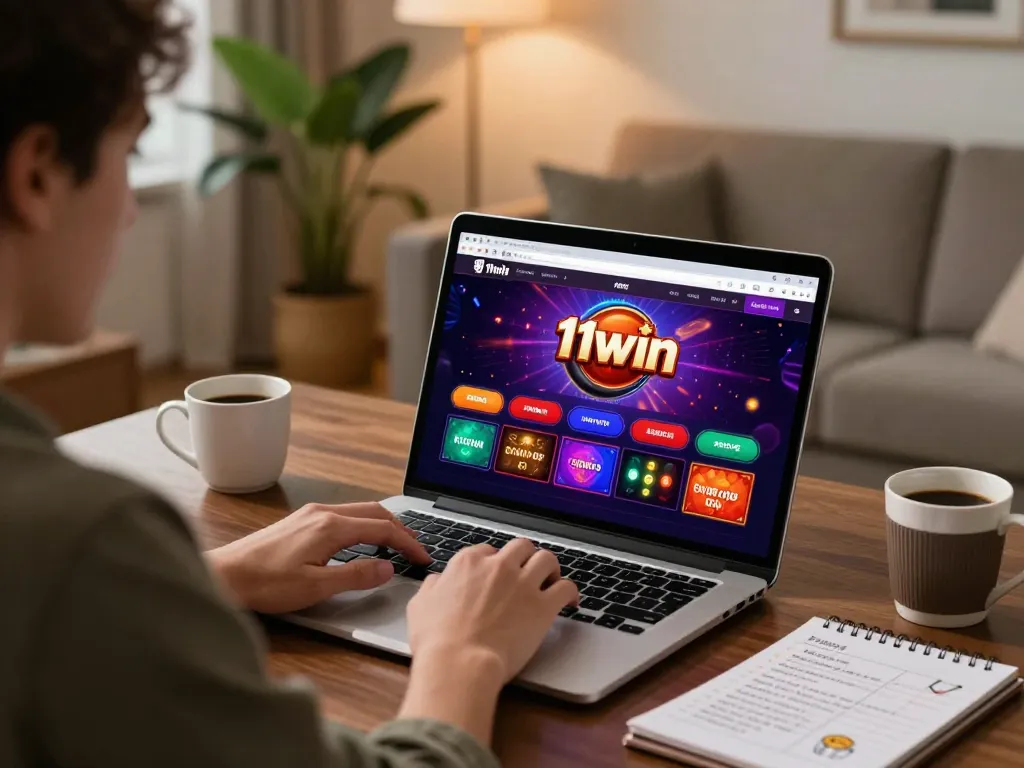 Engaged player analyzing strategies on 11win online casino interface at home.