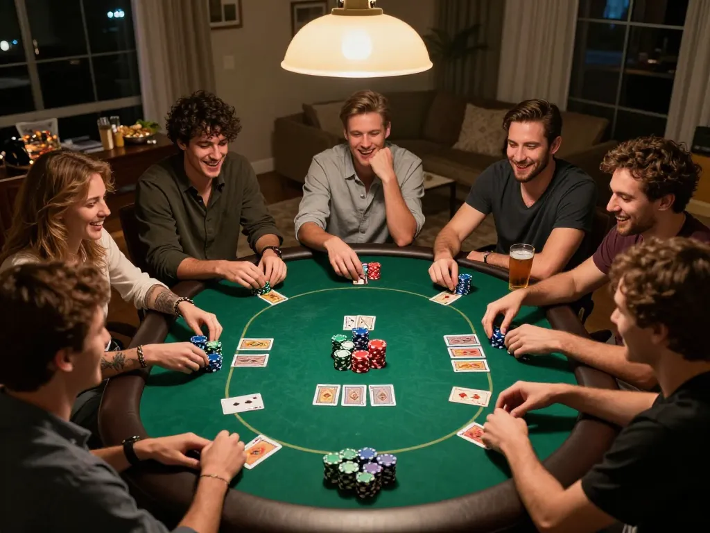Poker night with friends at home showcasing intense gameplay and lively interaction on https://tip88xyz.com/