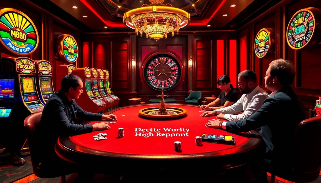 Engaging poker game scene at https://mm88.report/ featuring colorful chips and roulette wheel.