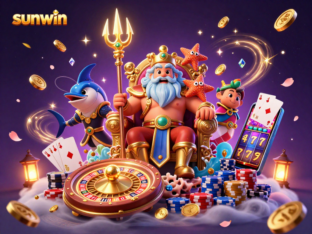 Engage with sunwin's thrilling 3D casino scene featuring Neptune and vibrant gaming elements!