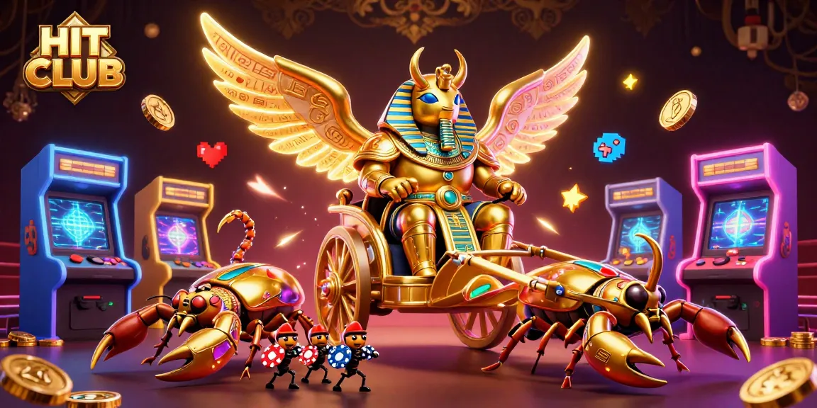 Engage in HIT CLUB gaming thrills with vibrant 3D characters and colorful casino elements.