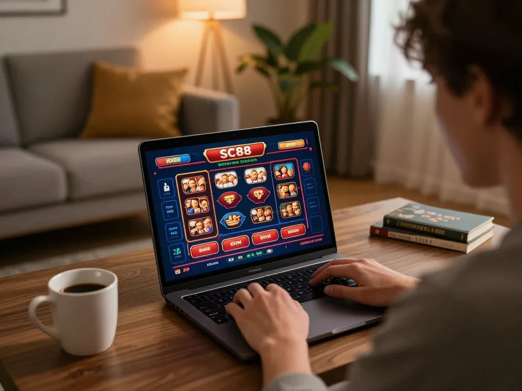 Engaging online gaming experience at SC88 with a person focused on the laptop screen