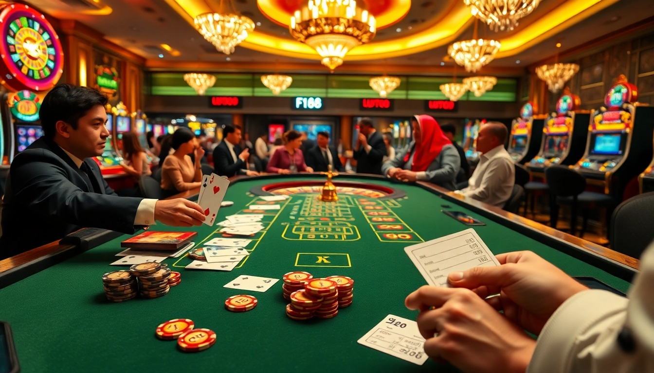 Experience the excitement of F168's luxurious casino with vibrant tables and engaging games.