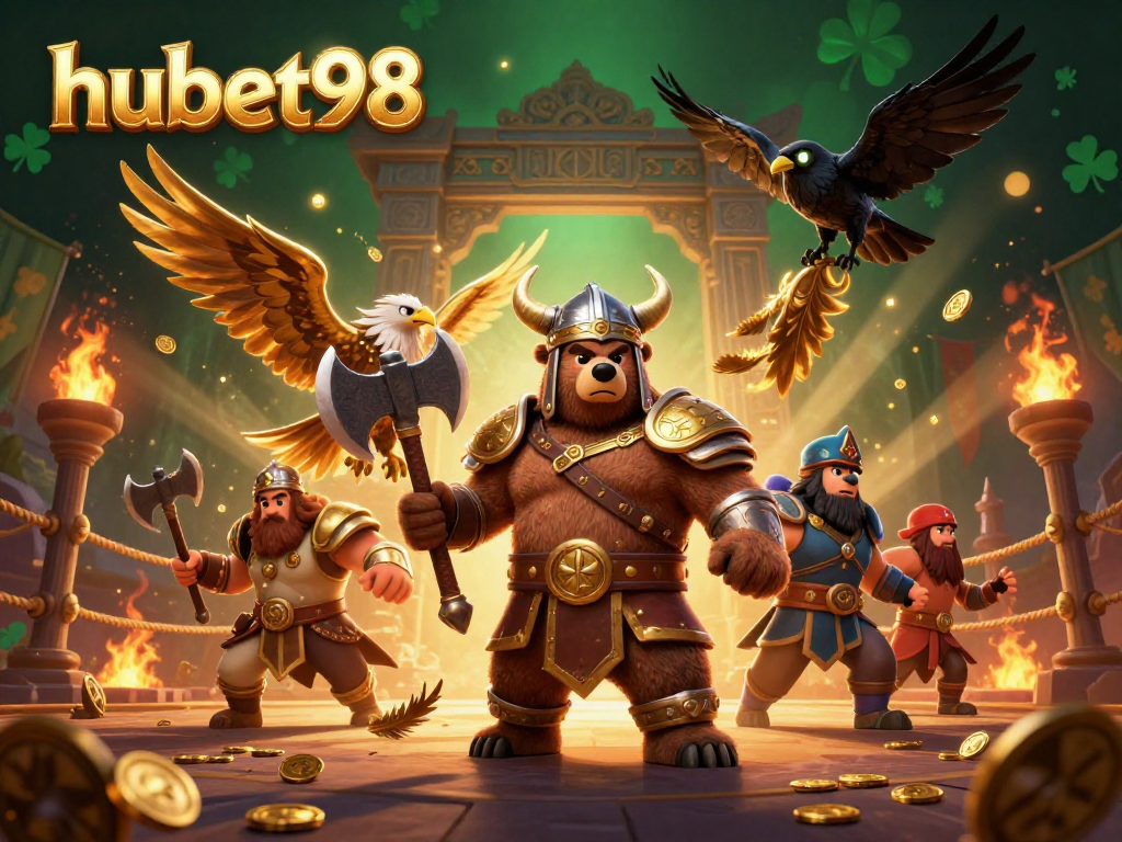 Join the action at hubet98 with immersive gambling experiences featuring a Viking berserker and Valkyrie in an enchanting setting.