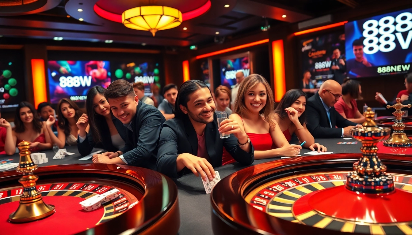Players engaging at a luxurious casino table featuring 888NEW's vibrant gaming experience.