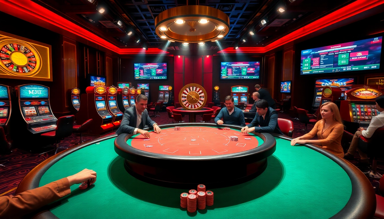 fly88 players enjoying an exciting casino experience at a glamorous poker table