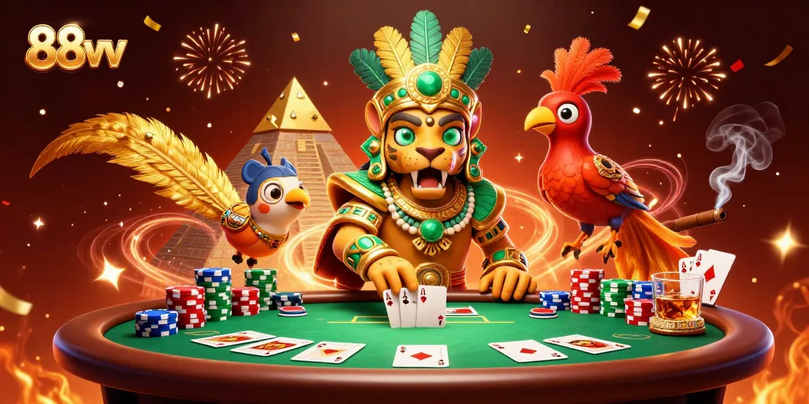 88vv players enjoying poker with vibrant characters and dynamic casino elements.