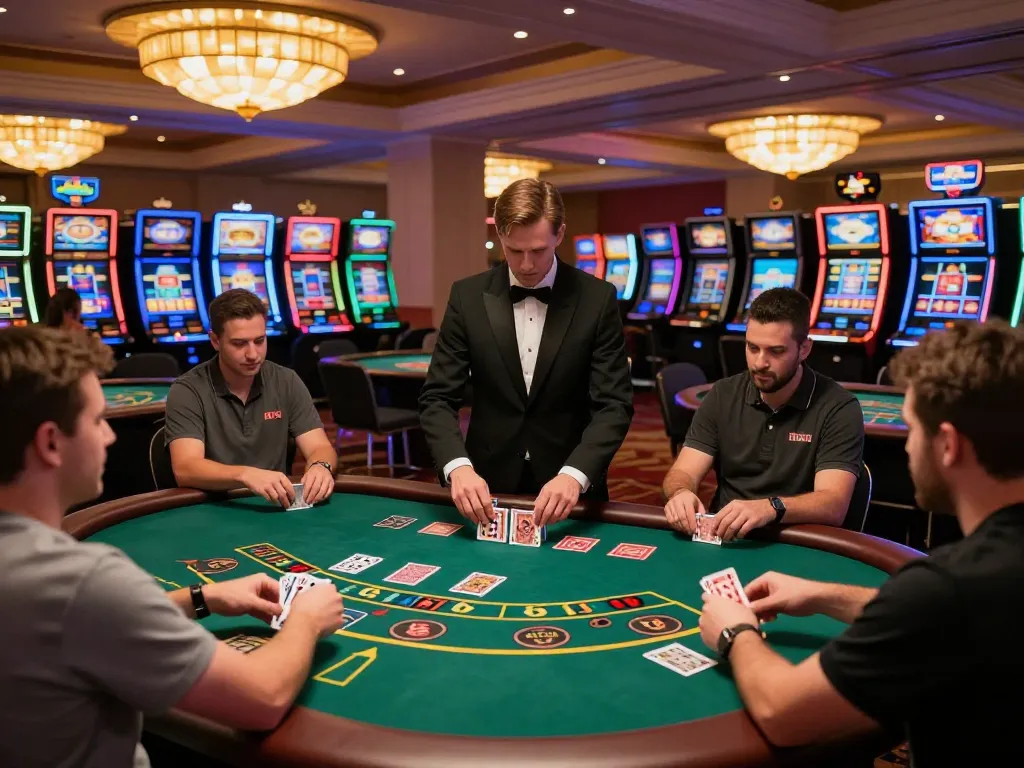 Experience the thrill of blackjack at https://vb88.llc/, with players strategizing in an upscale casino atmosphere