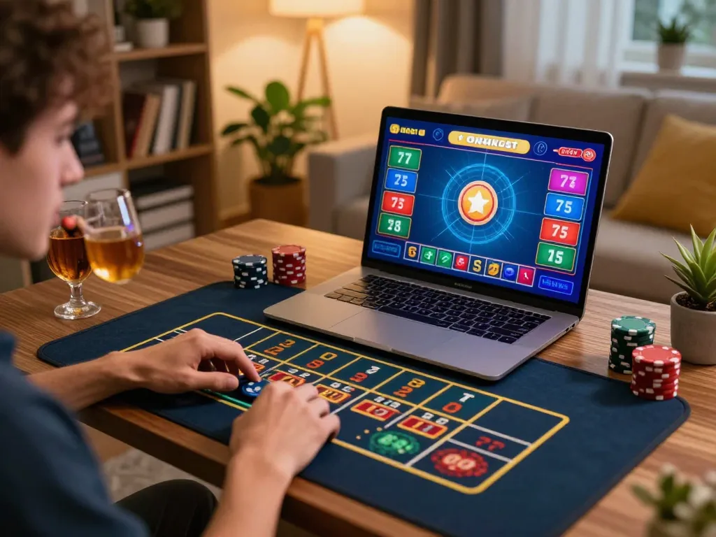 RR88 player placing bets on engaging roulette game in cozy home setting