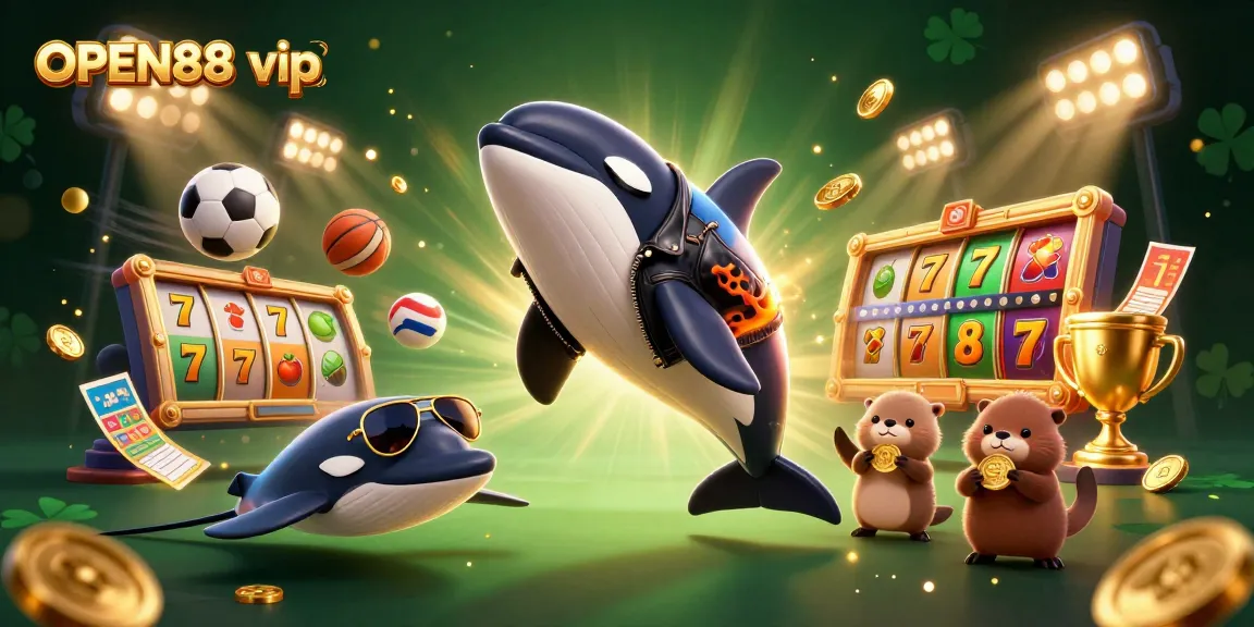 Experience the thrill of OPEN88 vip gaming with dynamic characters and casino elements in a vibrant scene.
