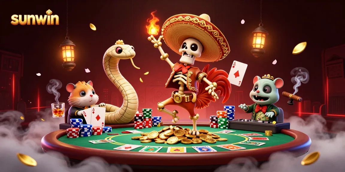 Experience a thrilling victory at sunwin with colorful casino elements and lively characters.