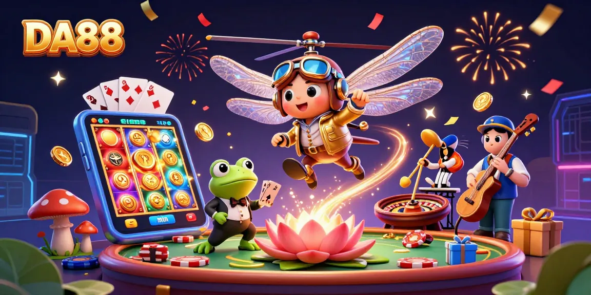 Engage in thrilling gaming experiences at DA88 with a vibrant casino scene featuring unique characters.