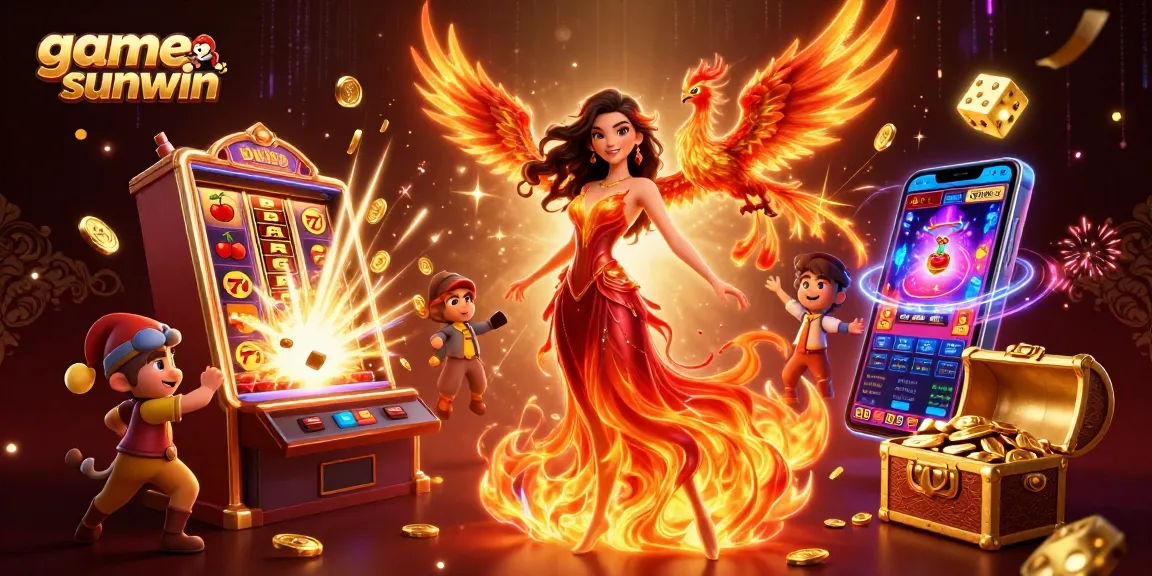 Experience the excitement of the game sunwin with stunning casino illustrations featuring vibrant characters and game elements.