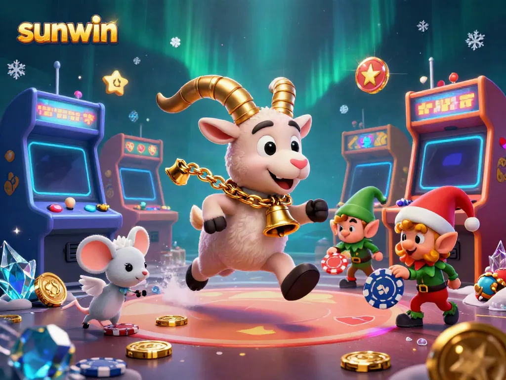 Experience thrilling gameplay at sunwin's animated casino with Krampus and playful characters.