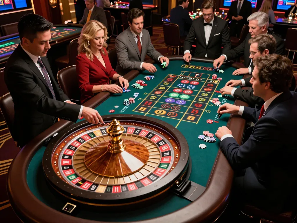 Engaging roulette game at a luxurious casino featuring tx88 chips on the betting table