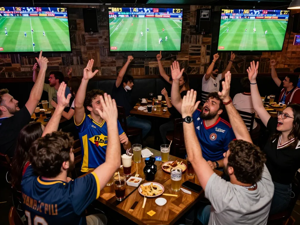 Fans excitedly celebrating a win while engaging with thể thao sp8bet at a vibrant sports betting venue.