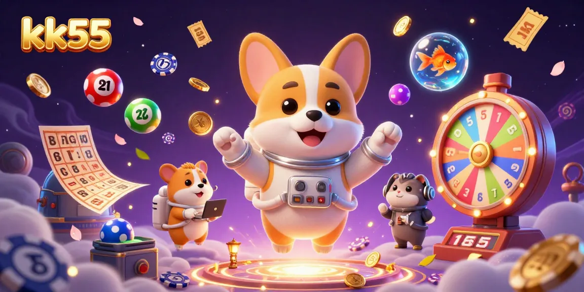 Engage in thrilling winning actions with kk55 in a vibrant space casino scene.