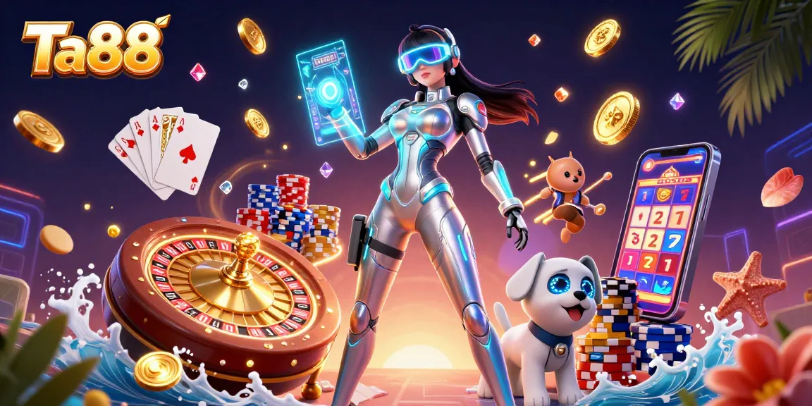 Experience thrilling gameplay at Ta88 with a vibrant 3D casino scene and winning elements.