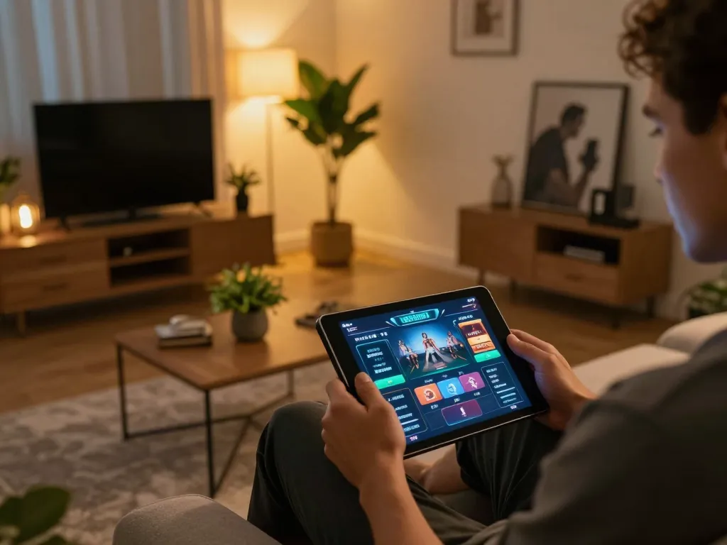 Navigating NK88 online casino app for immersive gaming experience in a cozy setting.