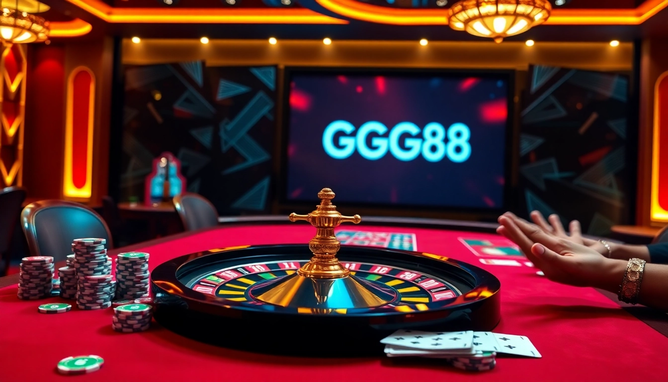 Experience the excitement at GG88's casino with a vibrant roulette table and engaged players.