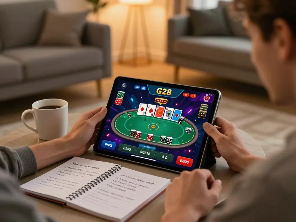 Engaging player using the G28 app to enjoy online casino gaming at home.