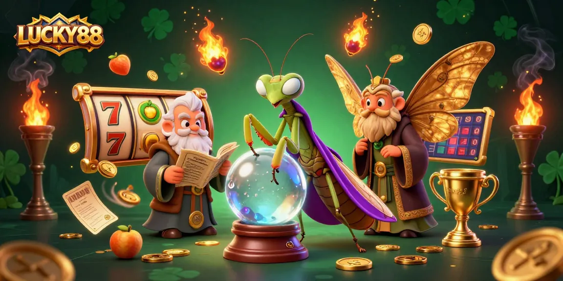Experience the thrilling LUCKY88 slot magic with dynamic characters and game symbols in action.