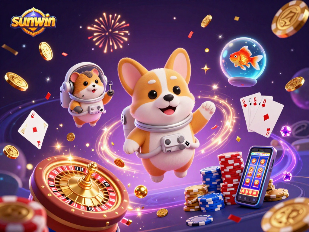 Enjoy a thrilling moment with sunwin as a cartoon corgi wins at the space casino!
