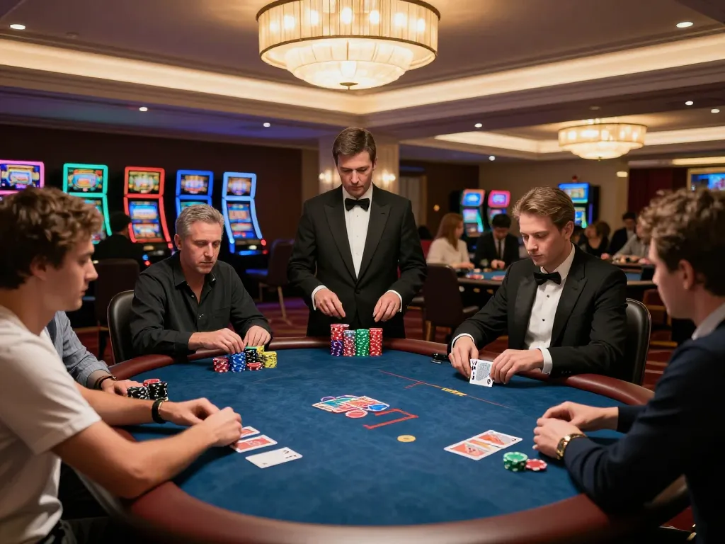 tr88 players making strategic decisions at luxurious poker table in casino