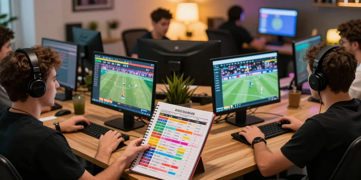Zahraniční sázkové kanceláře v akci - skupina hráčů analyzuje sázkové možnosti a živé sporty v moderním prostředí.