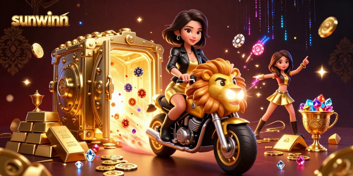 Experience thrilling gameplay at sunwinn with exciting visuals of a woman riding a golden lion in a vibrant casino.