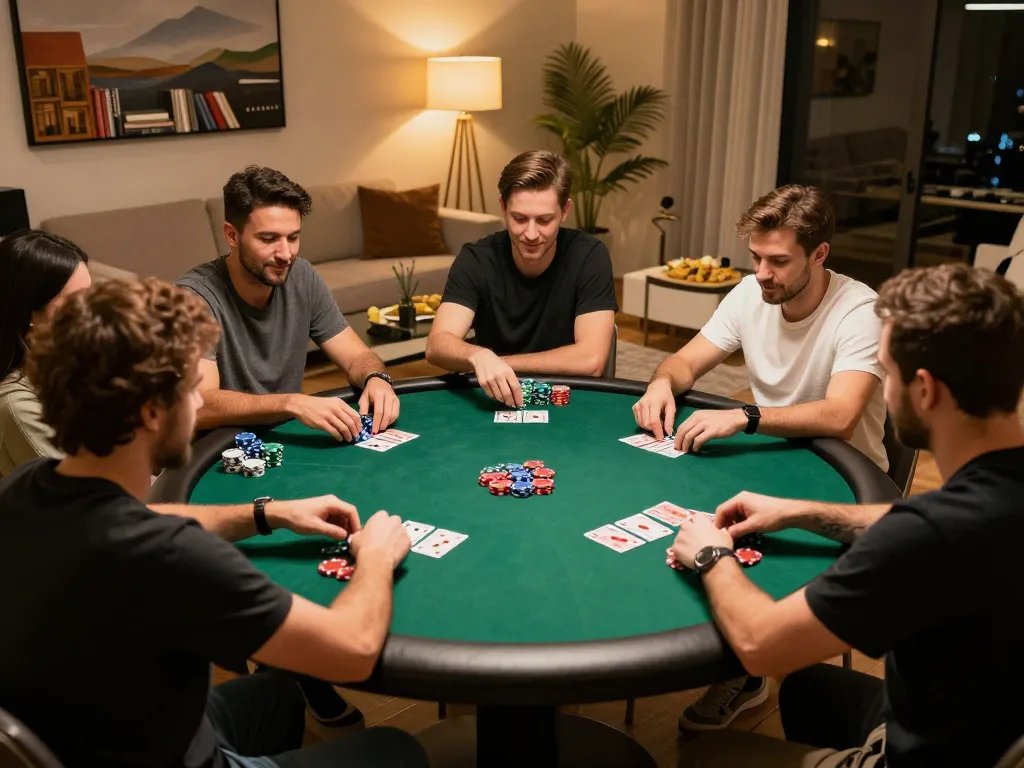 Players enjoying an exciting poker night at home with 11bet entertainment.