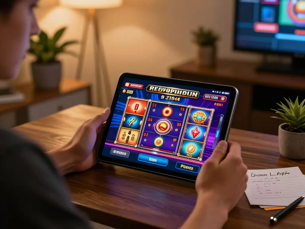 Engaging online gaming experience with LV88 interface displayed on tablet in cozy home setting