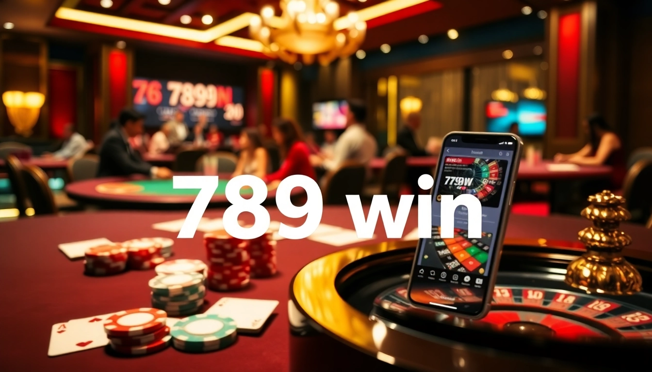 Experience a thrilling poker game at 789win with vibrant chips and a roulette wheel.