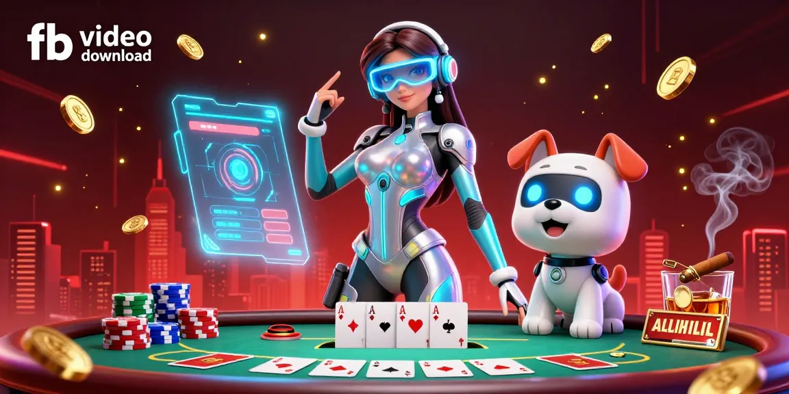 Download your favorite Facebook videos with fb video download in a vibrant casino-themed illustration featuring futuristic characters.